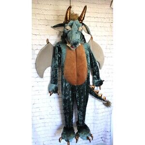 Hallow's Eve Super Plush Green Wings Tail DRAGON Kids Realistic Costume 3T -4T